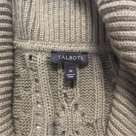 NWOT Talbots Green Buckle Cardigan Lambswool Blend Medium - Picture 5 of 7